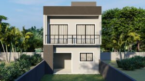 Sobrado com 3 quartos em Itapoá - SC, com sacadas e área verde, e uma churrasqueira